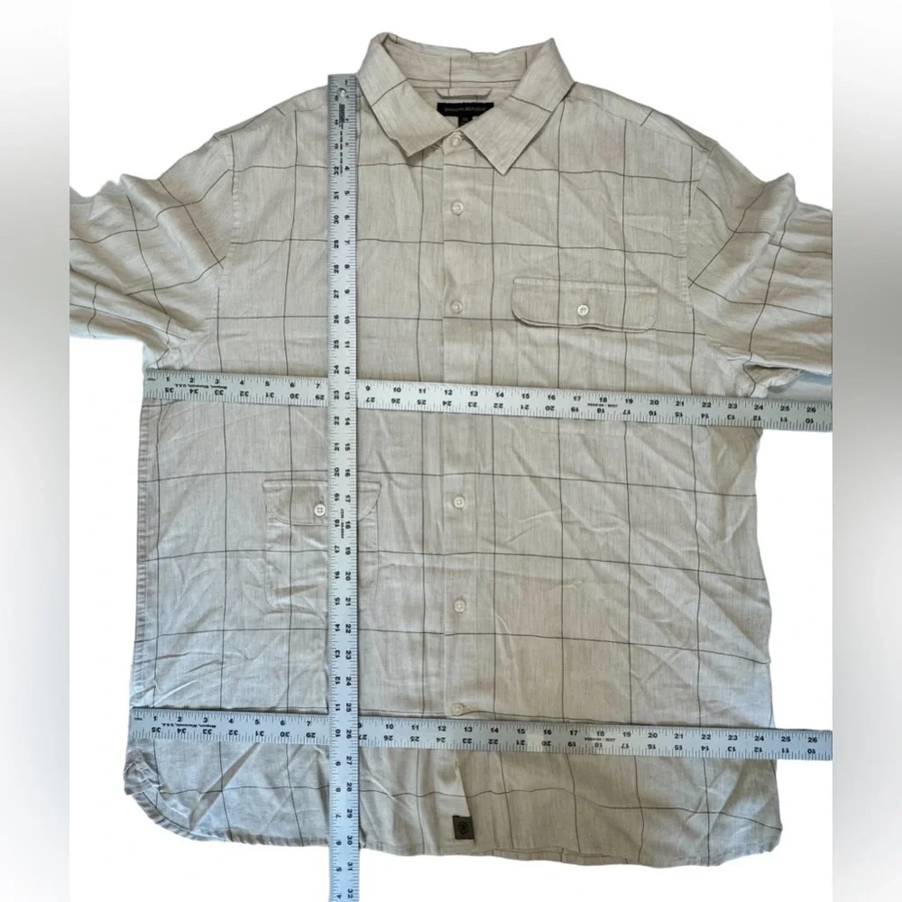 Banana Republic Men’s XL Beige Windowpane Plaid Long Sleeve Button Down Shirt